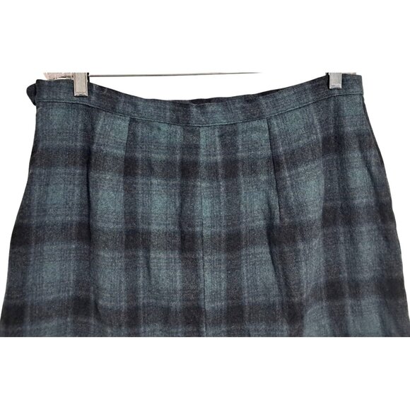 Vintage 70s 80s Blue Plaid Wool A-Line Skirt Side Zip Knee Length W 34" Women - Picture 7 of 8